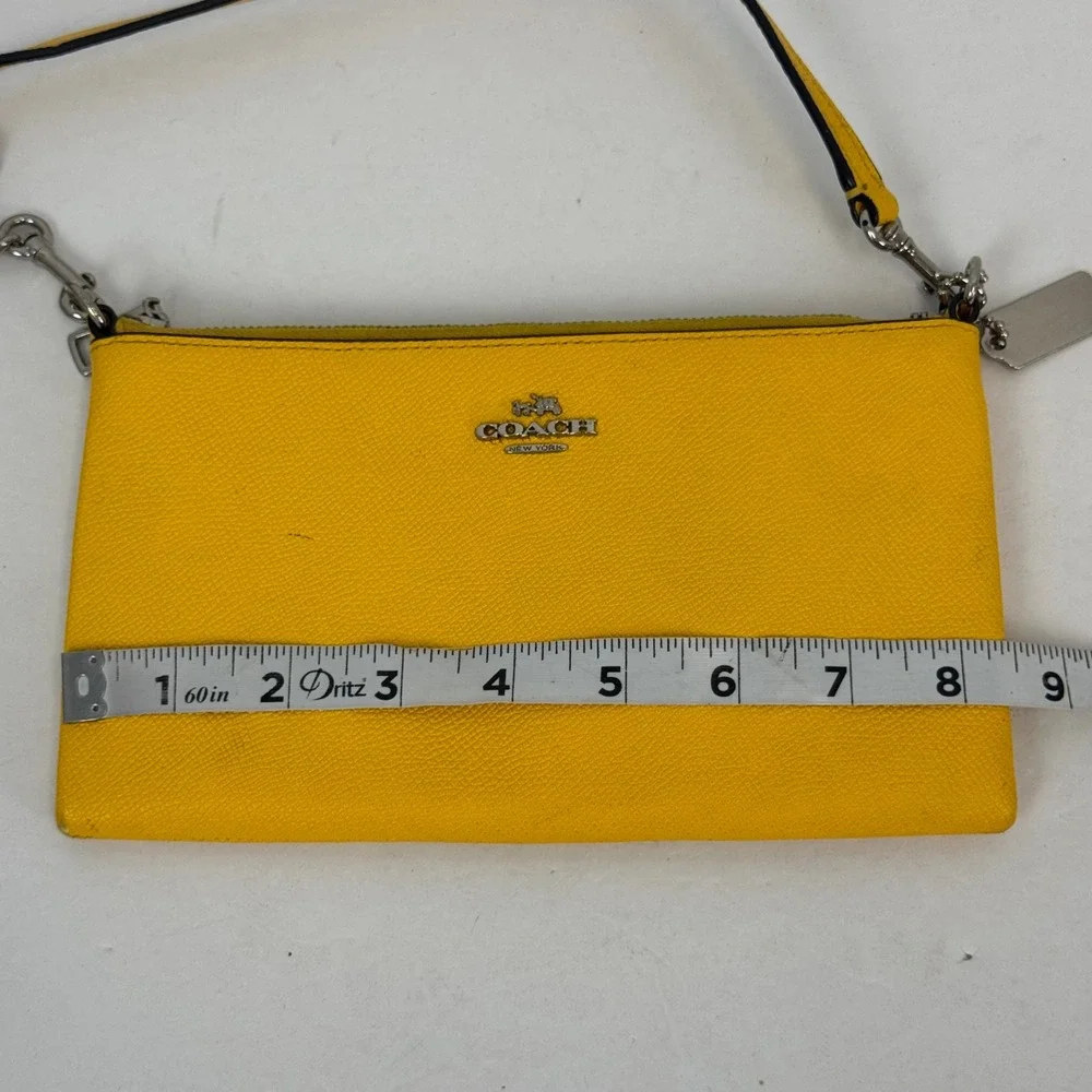 Coach Yellow Crossgrain Leather Crossbody Bag Silver Chain Detail Clutch